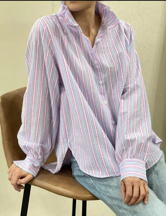 Chemise rayures Rose/Bleue