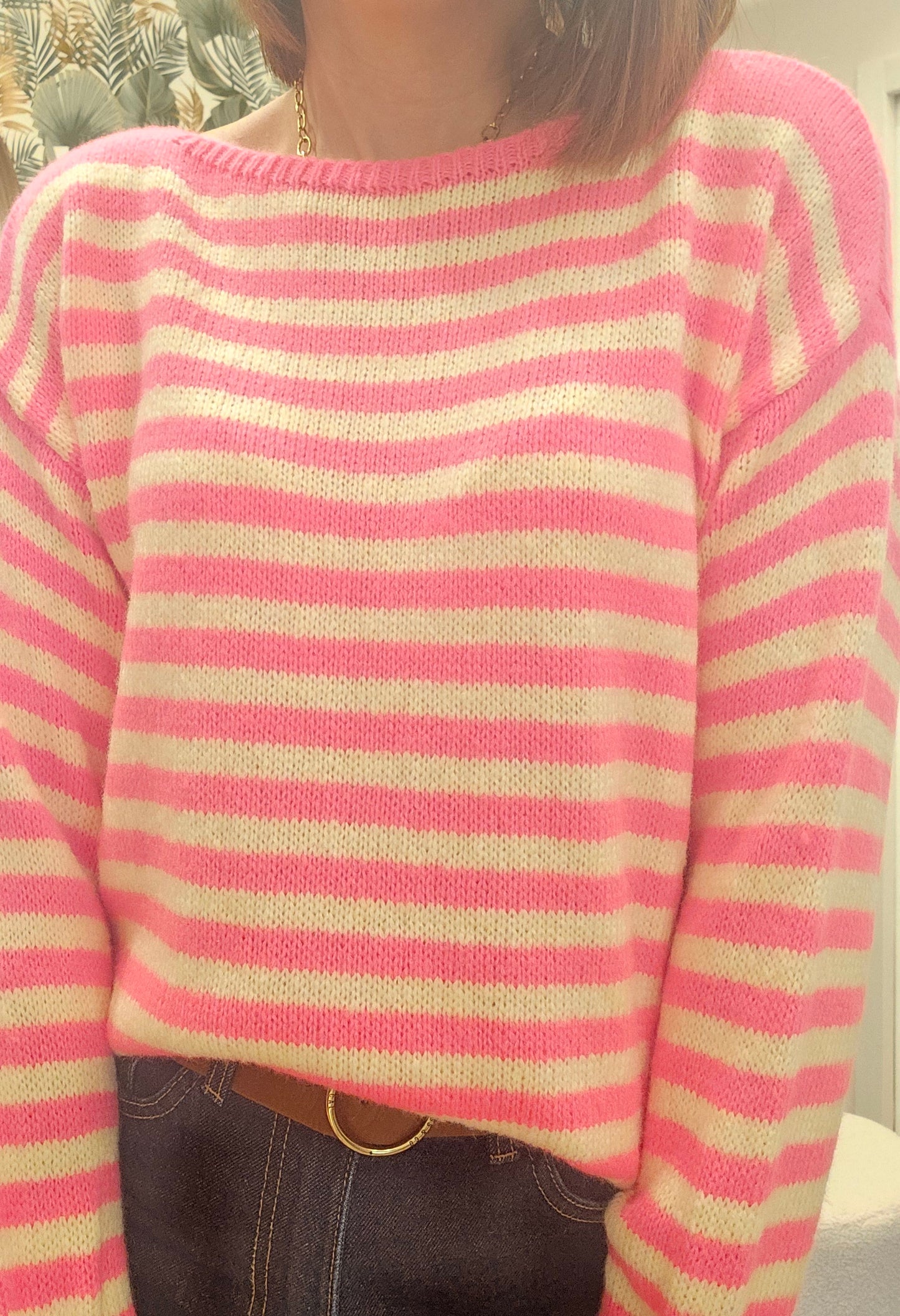 Pull rayé Rose/jaune