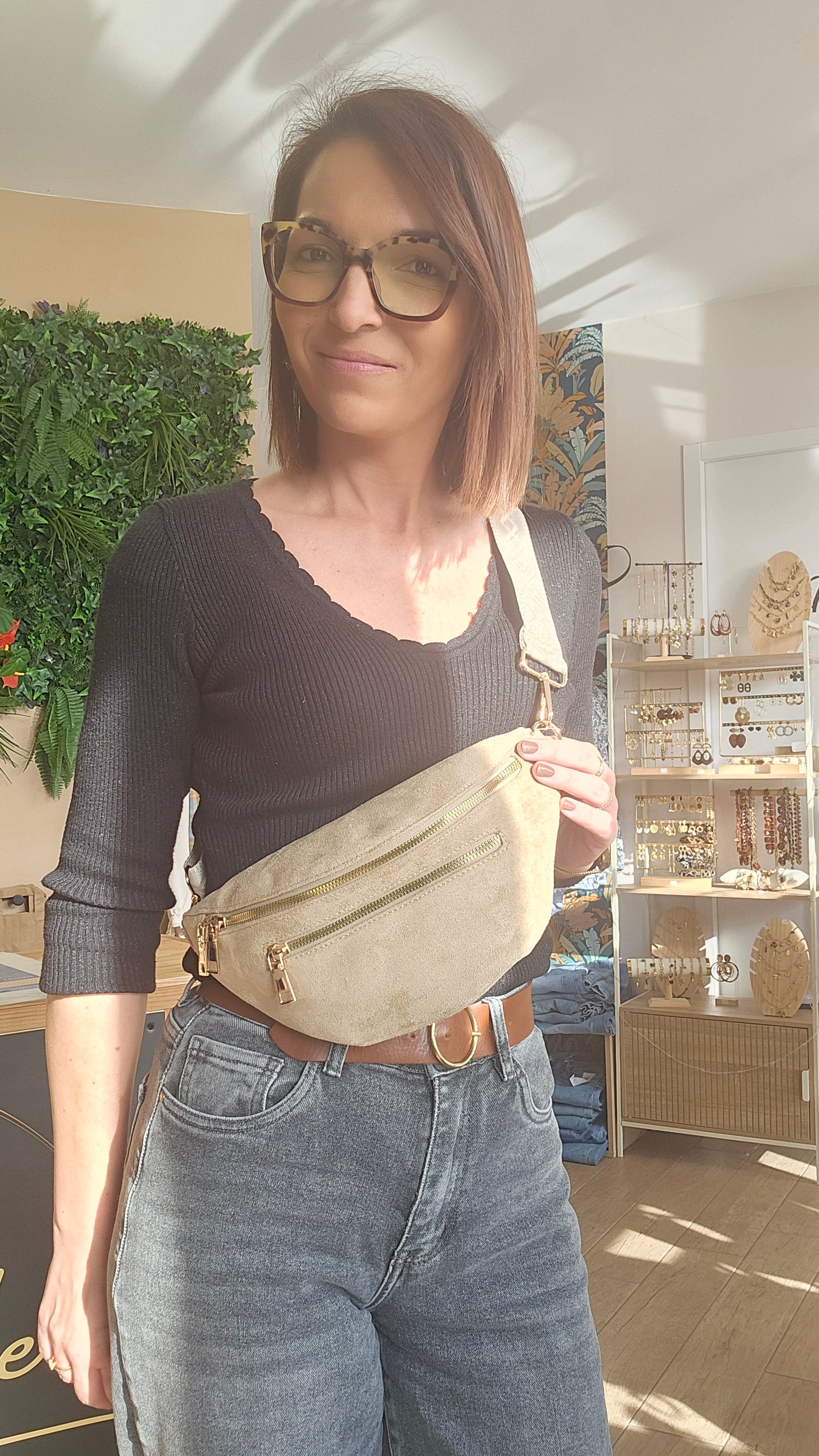 Sac banane Beige Daim