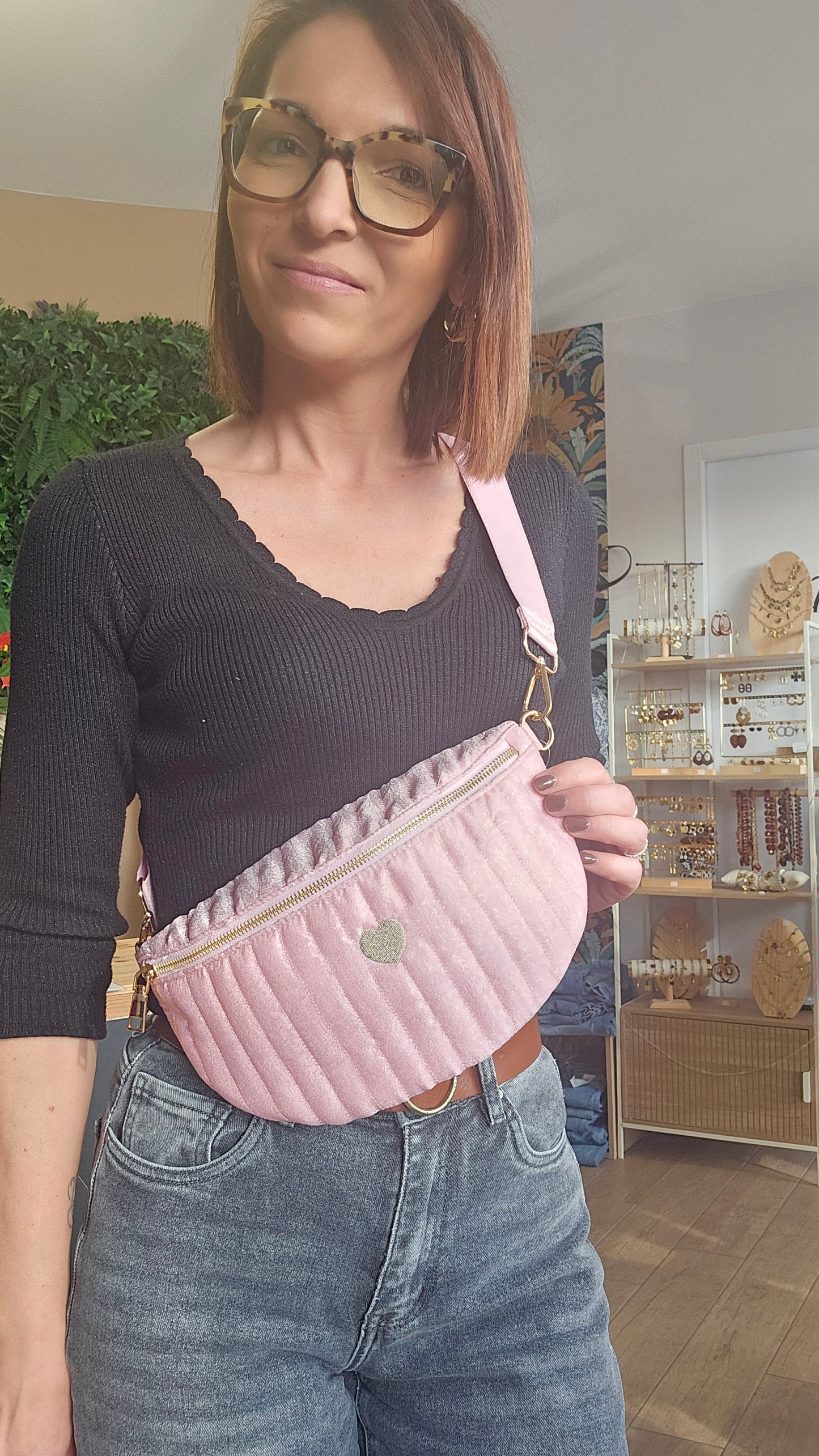Sac banane Matelassé Coeur Rose