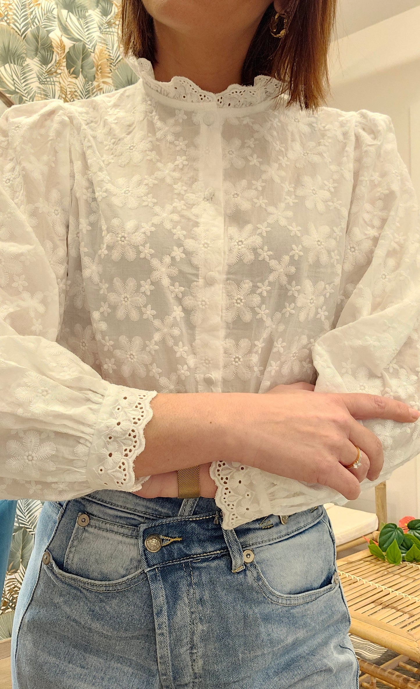 Chemise Blanche Fleurs