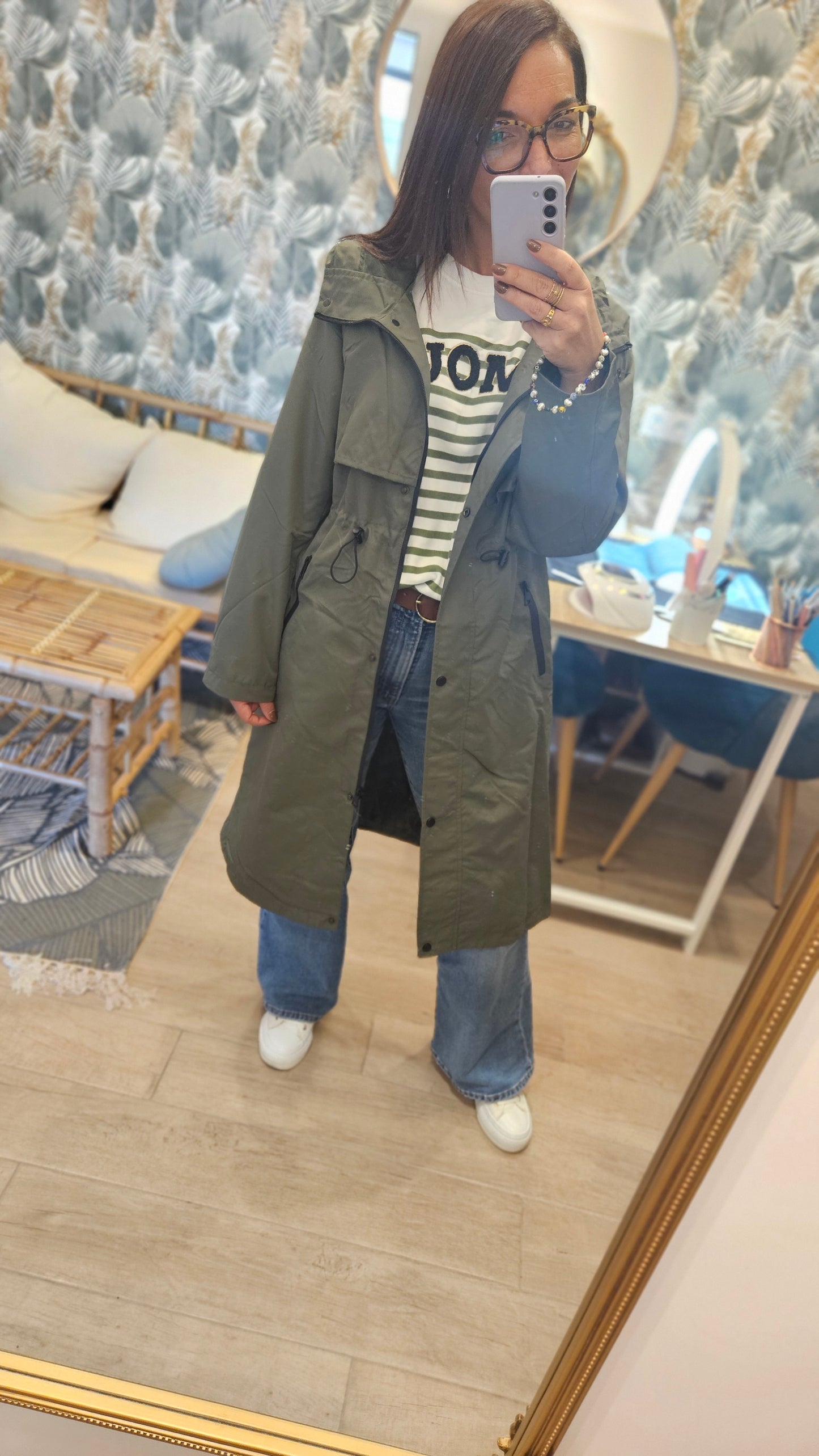 Parka long Imperméable à capuche Kaki