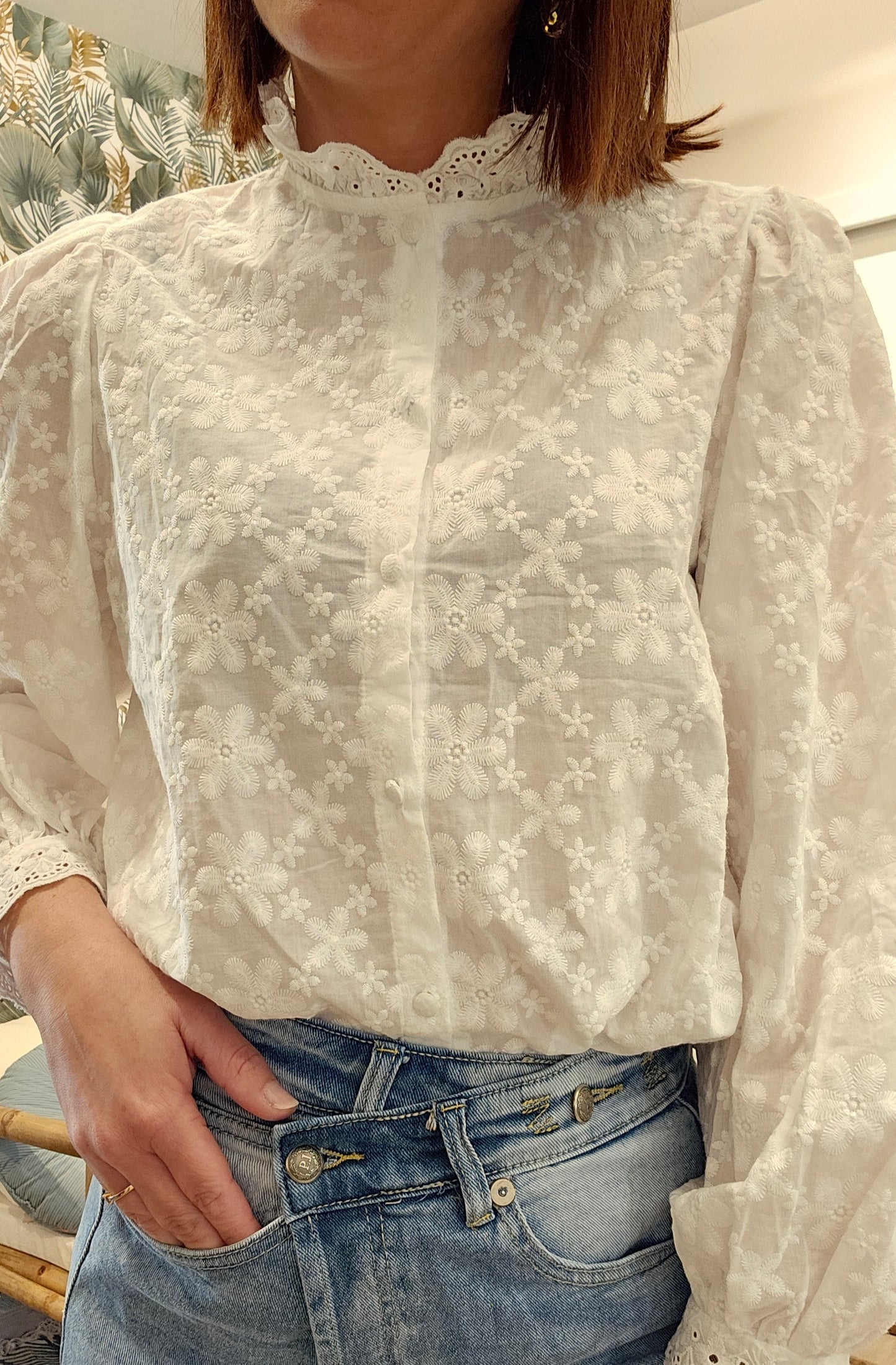 Chemise Blanche Fleurs
