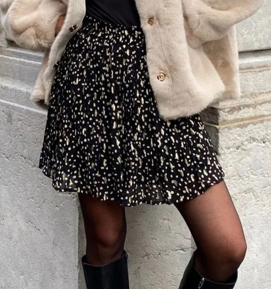 Jupe plissée Noir/Beige/dorée