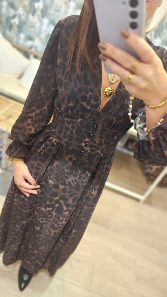 Robe longue Léopard Noir