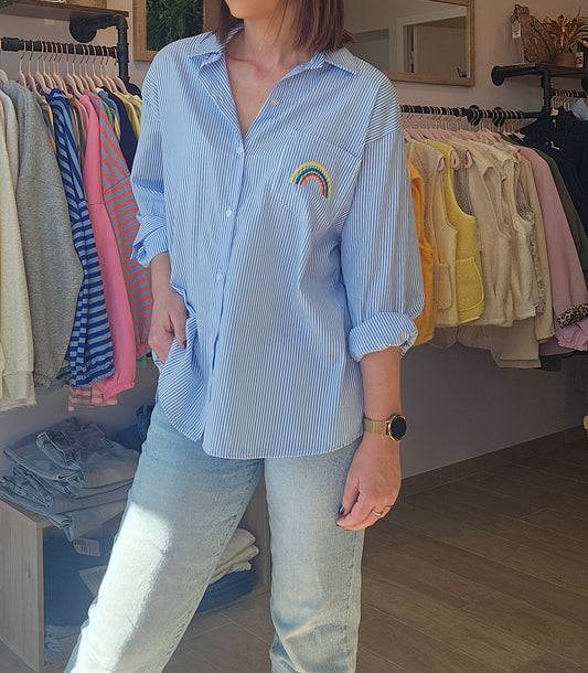 Chemise Bleue "Good Vibes"