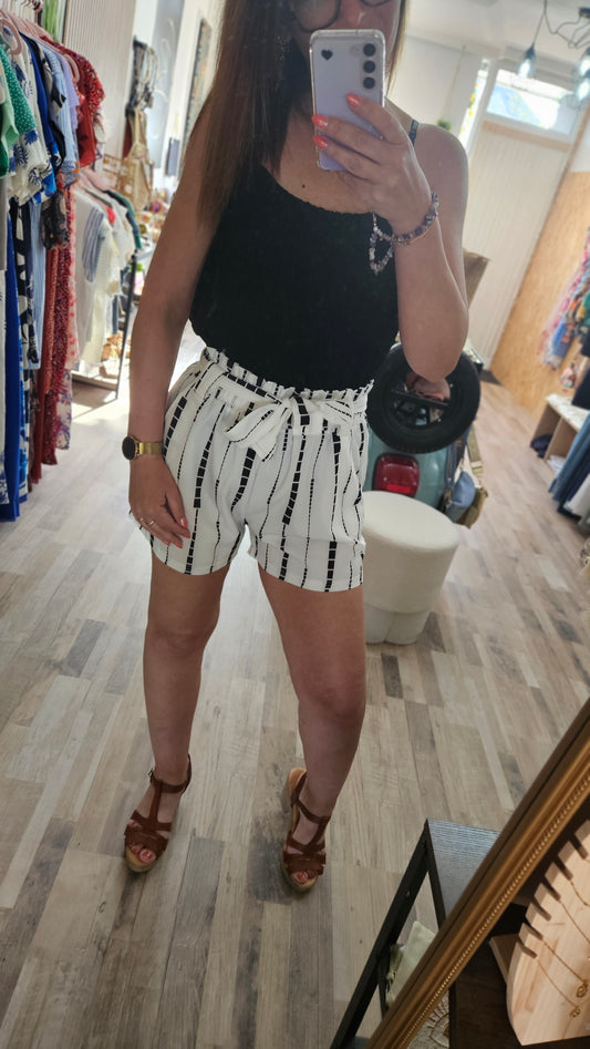 Short fluide blanc à rayures