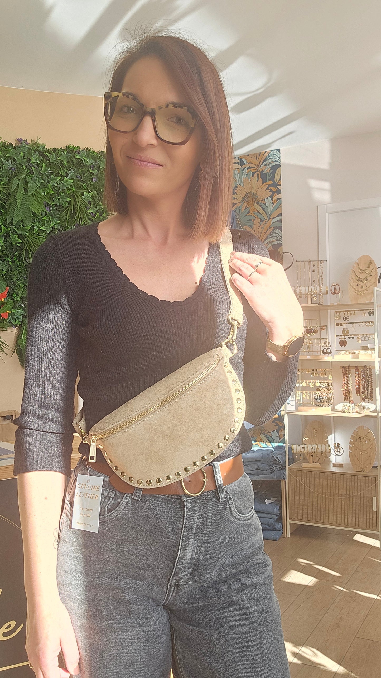 Sac banane Clouté Daim Beige