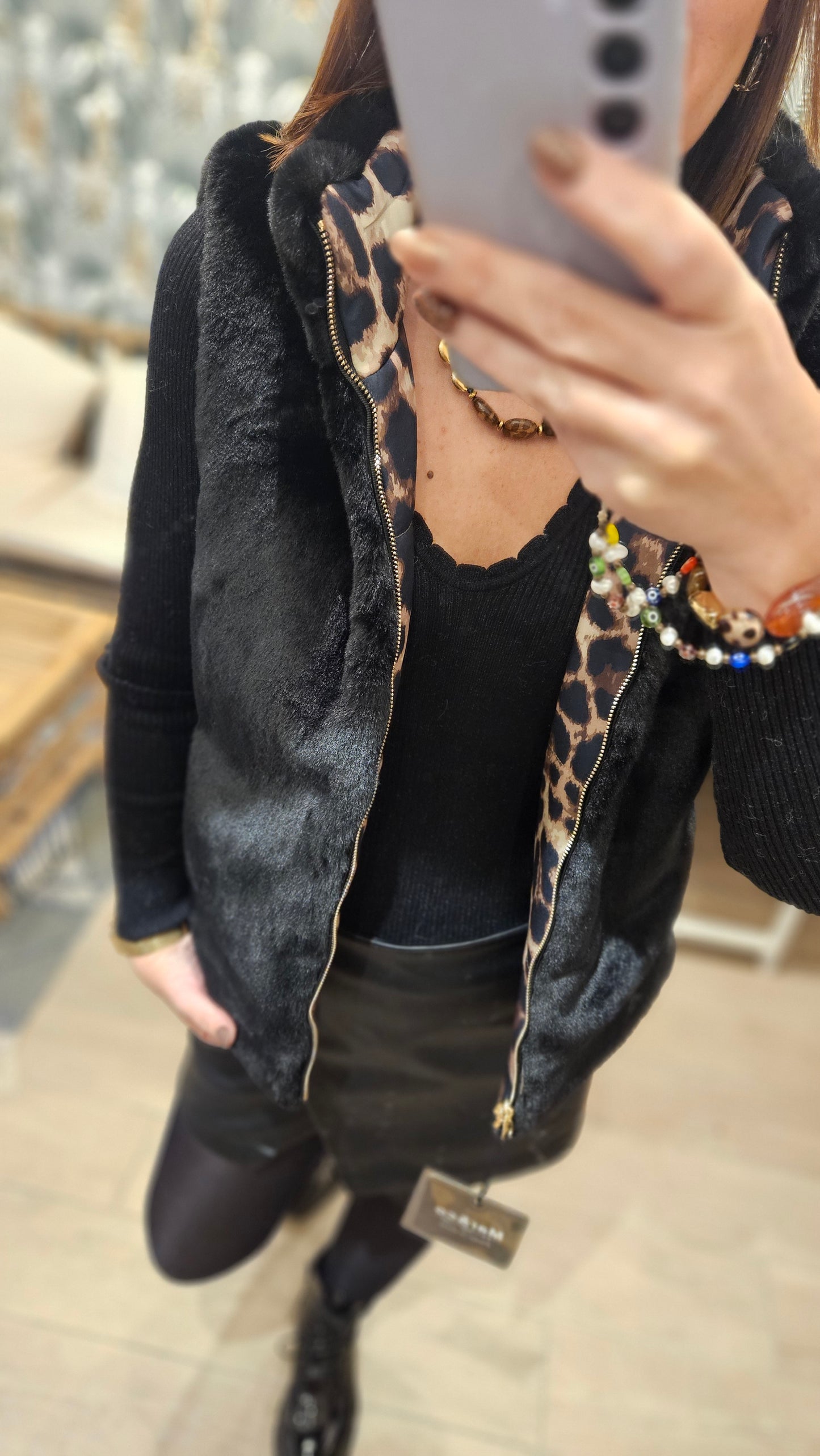 Gilet SM Léopard Noir réversible Fourrure