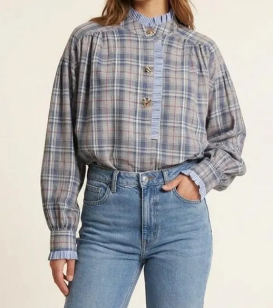 Chemise à carreaux Bleus/boutons dorés