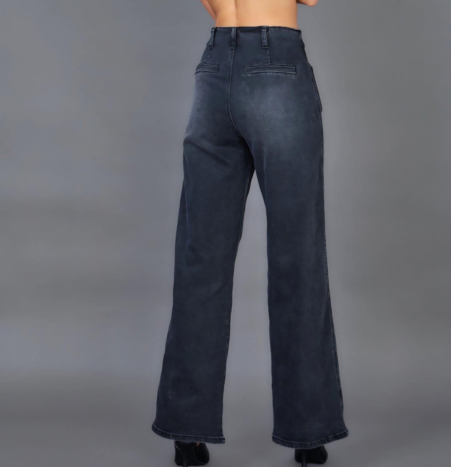 Jean Wide Leg Anthracite Boutons