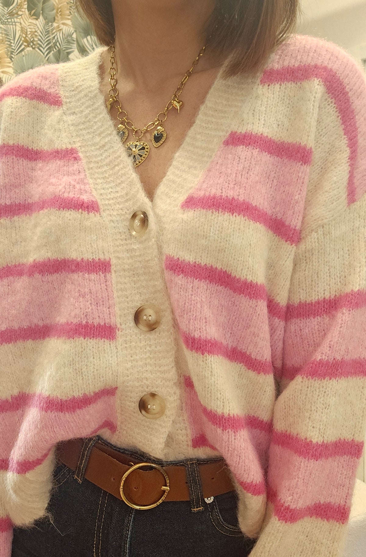 Gilet Rayé Rose/Beige