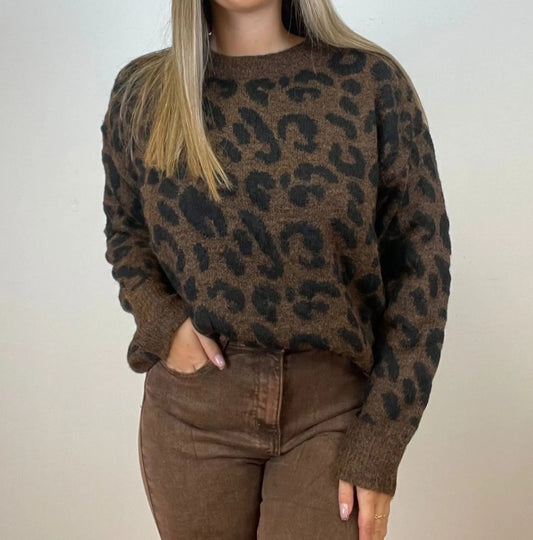 Pull léopard Marron