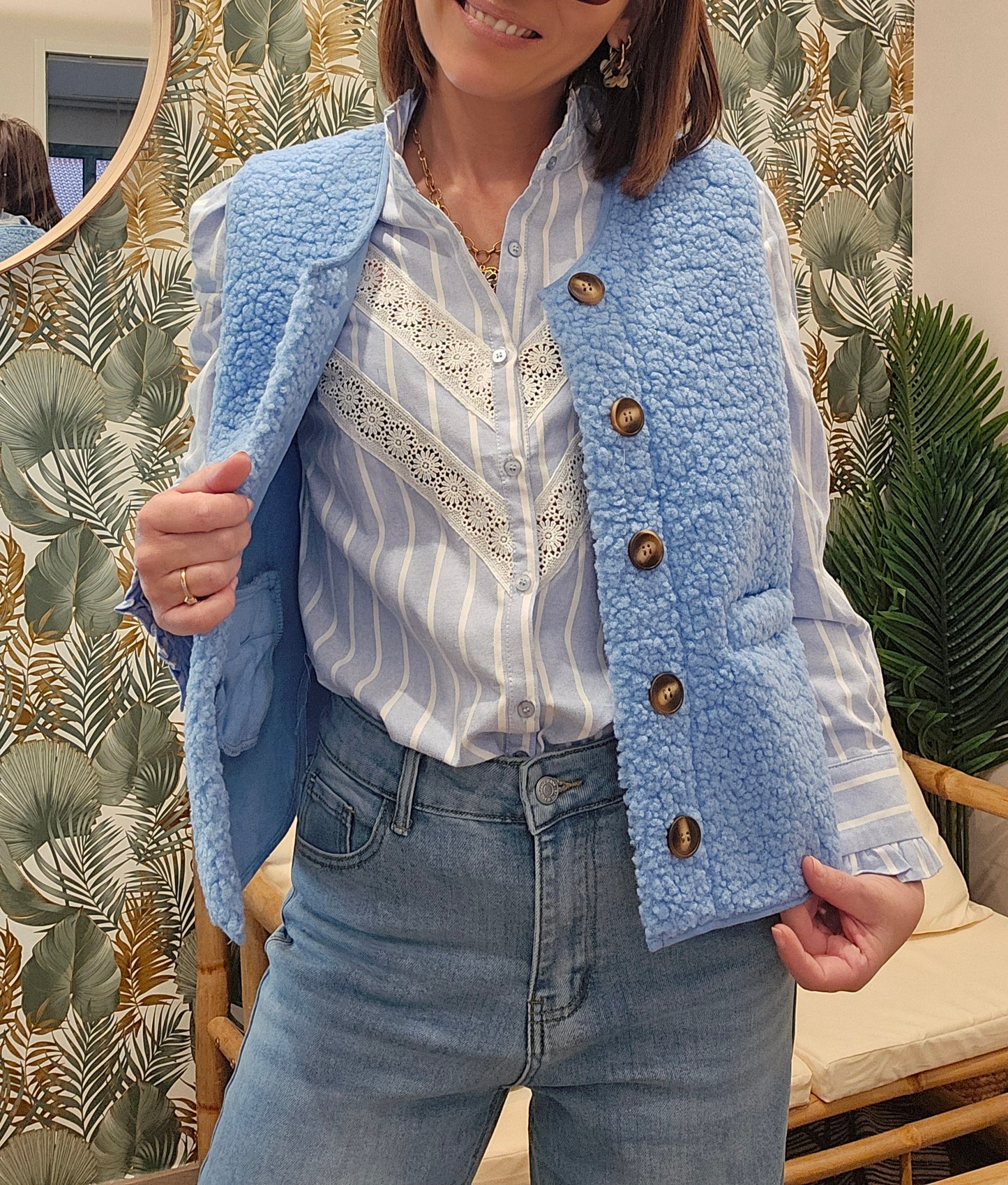 Gilet SM Bleu ciel Boutons