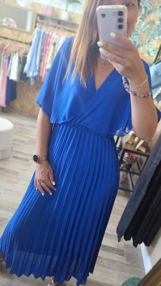 Robe plissée à manches Bleue