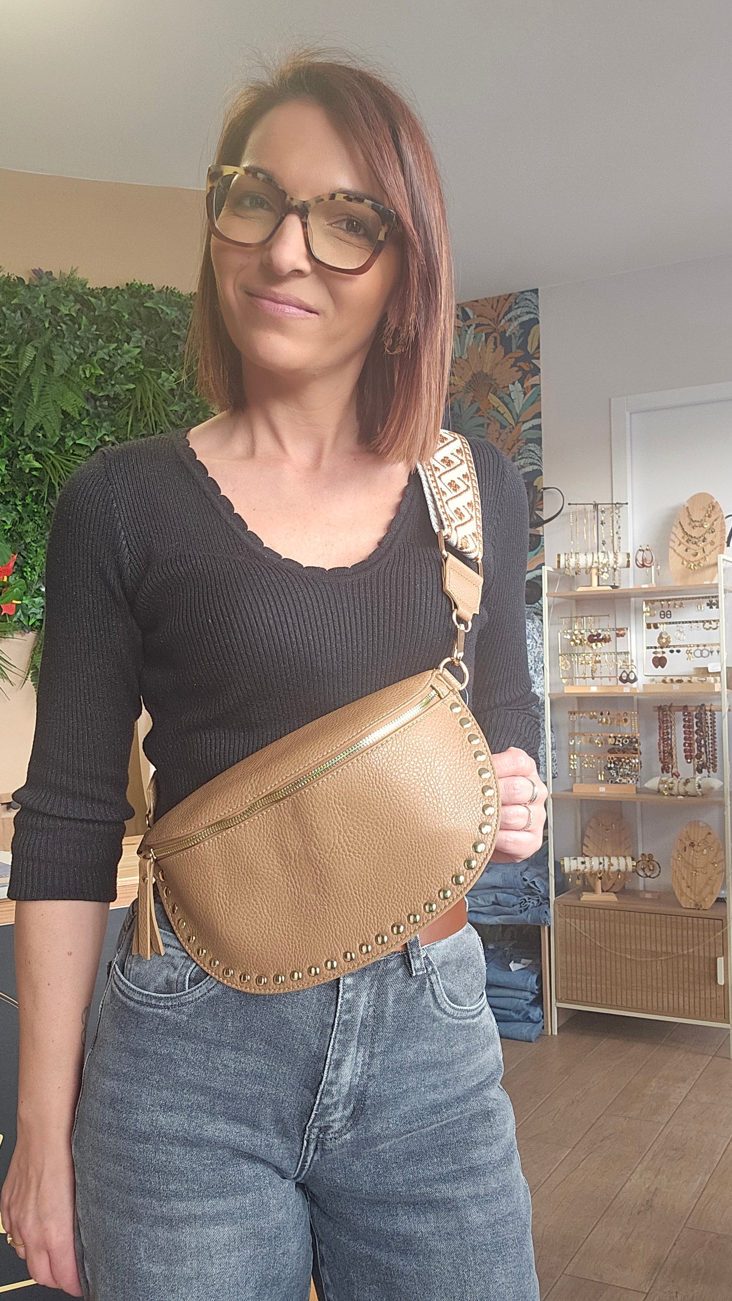 Sac banane clouté Camel