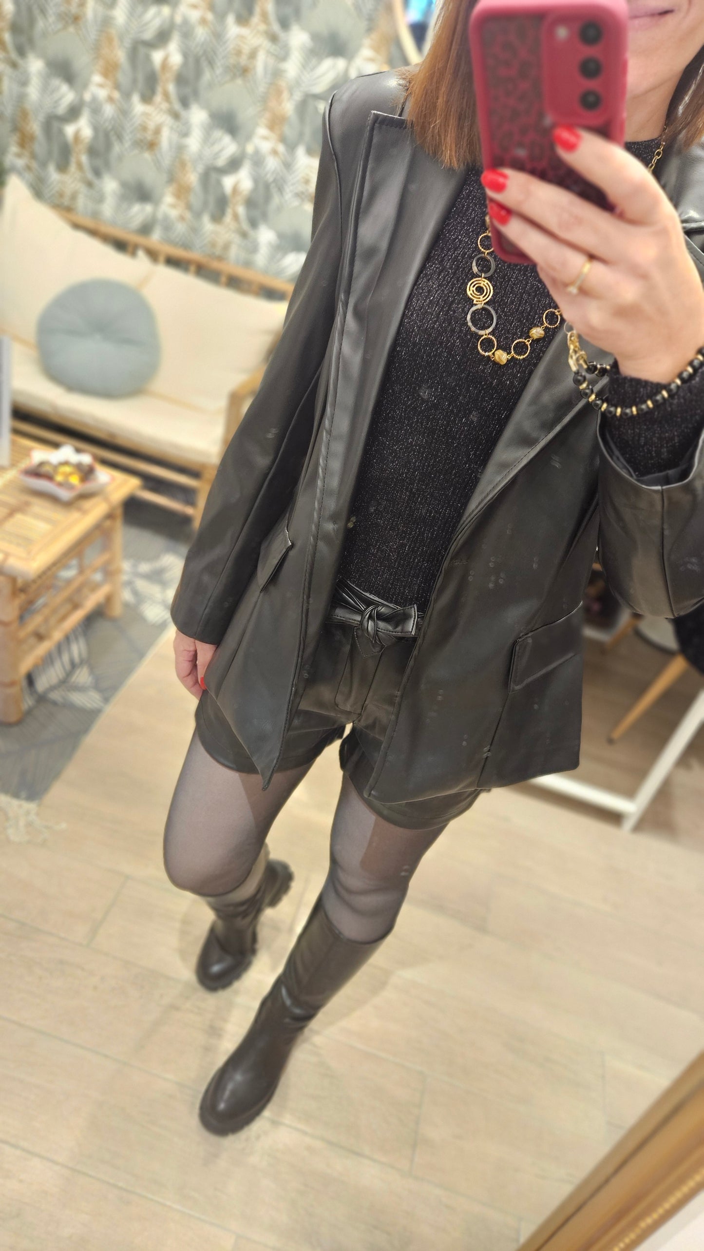 Blazer Similicuir Noir