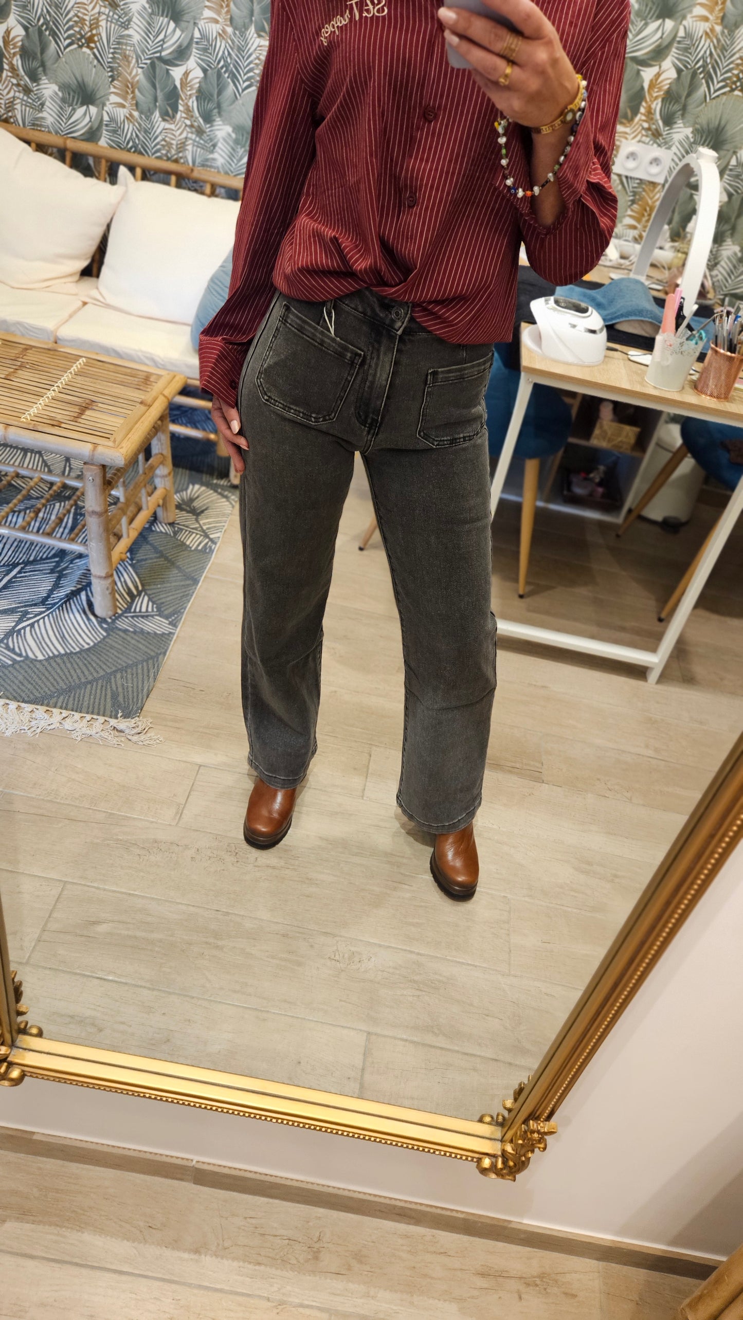 Jean wide leg poches plaquées Gris foncé