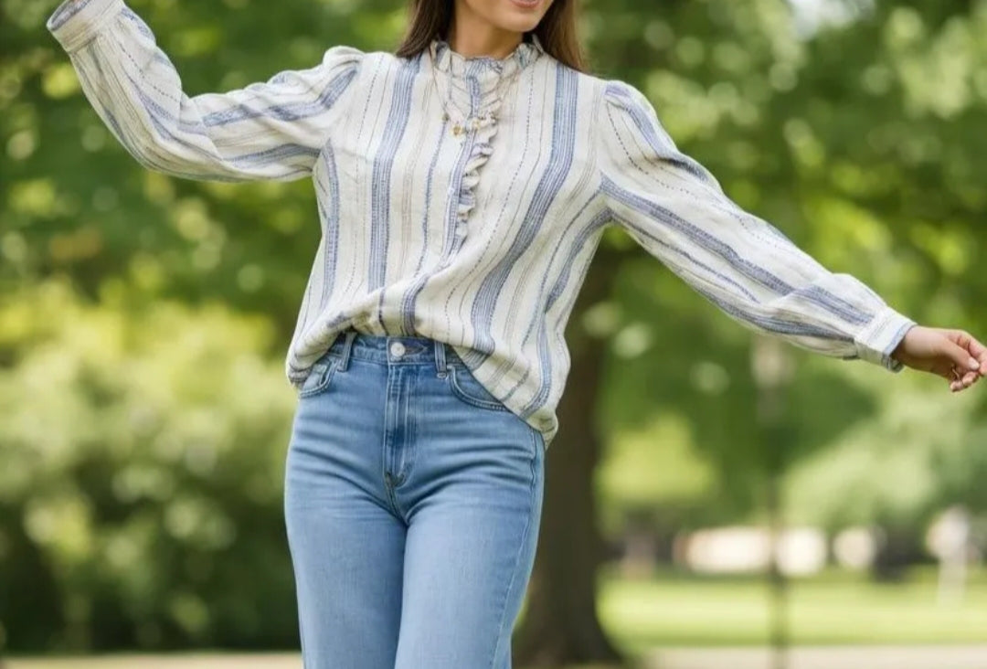 Chemise à rayures Bleues/Ecru