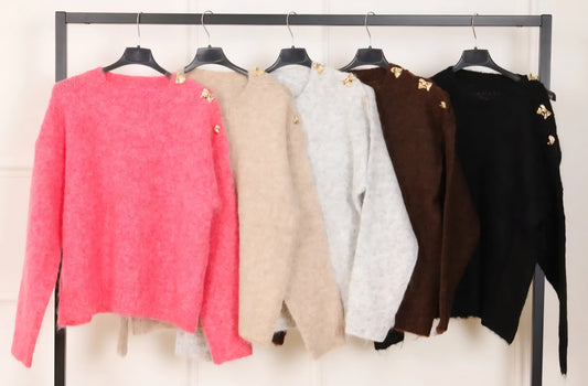 Pull Beige boutons dorés