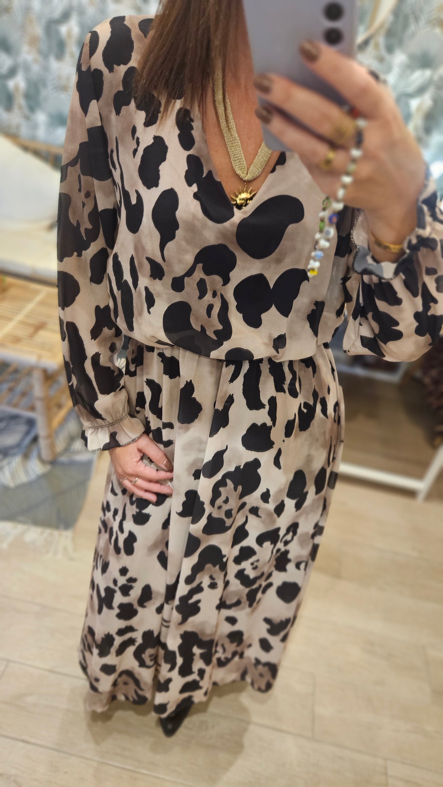 Robe longue fluide Léopard Beige