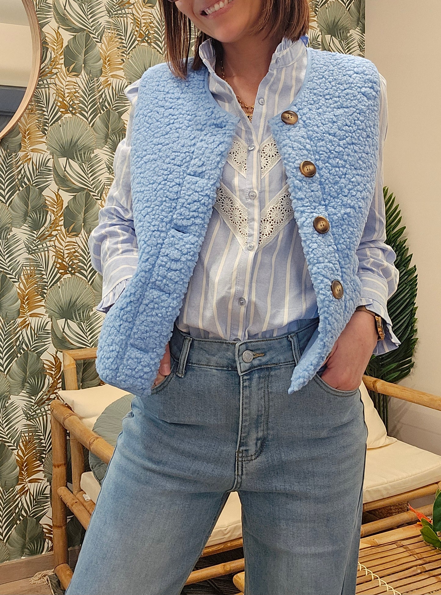 Gilet SM Bleu ciel Boutons