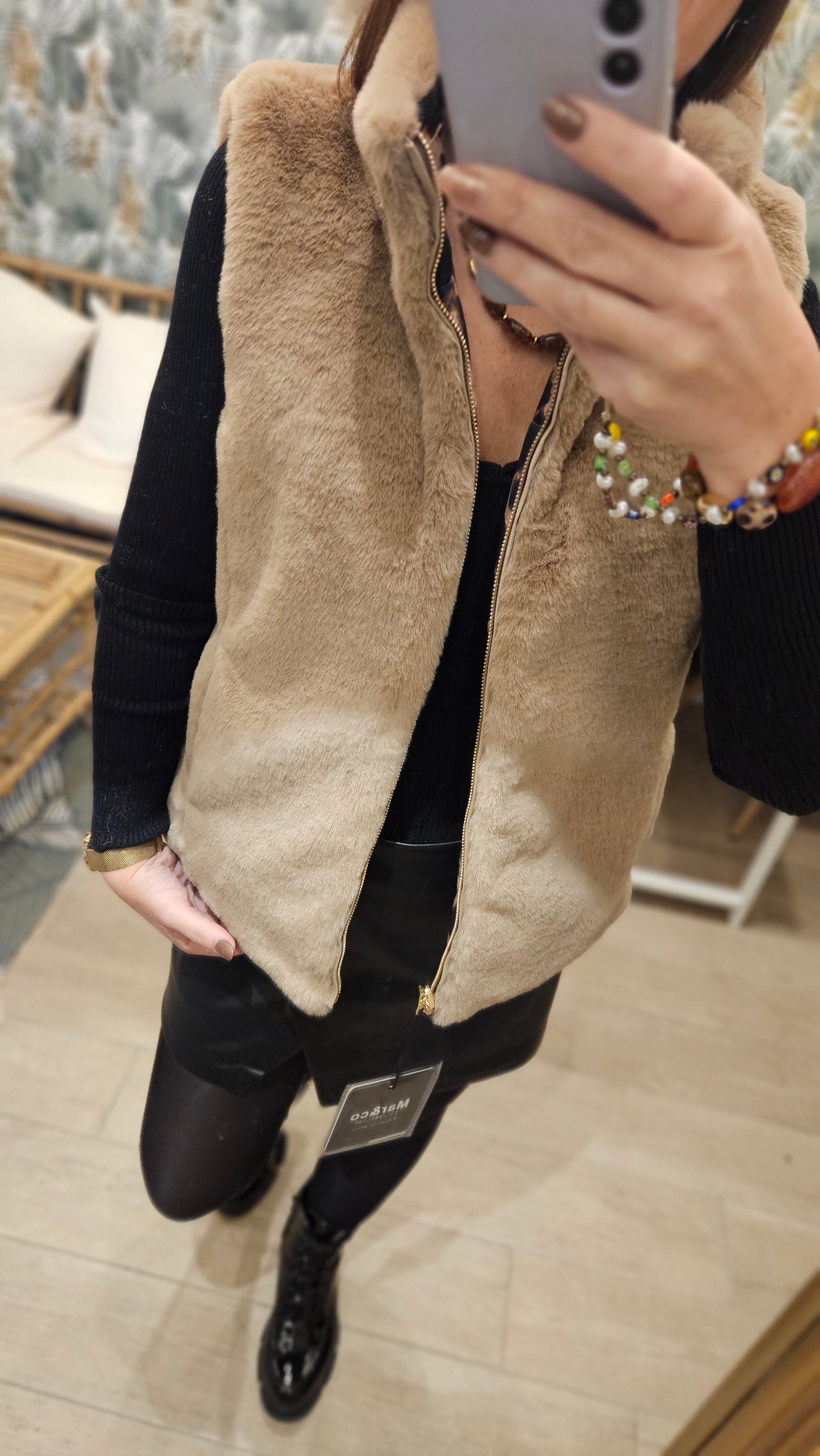 Gilet SM Léopard Taupe réversible fourrure