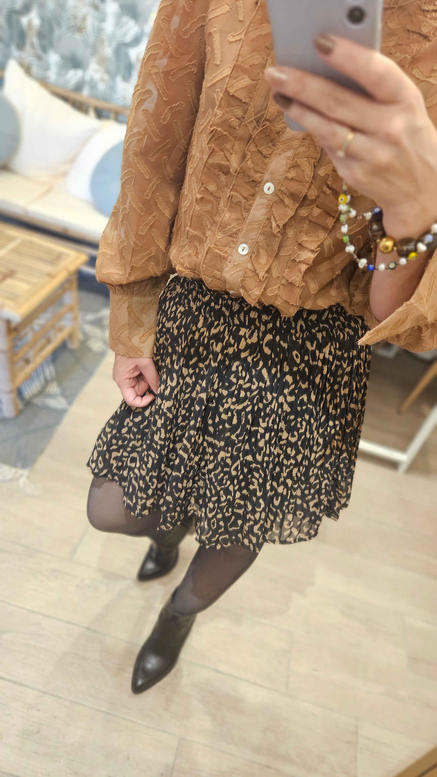 Jupe plissée Marron/Noir