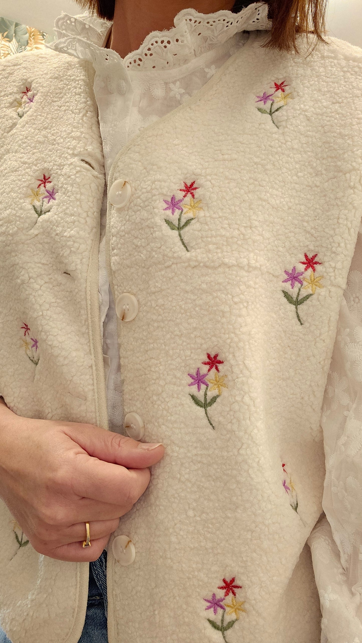 Gilet SM Ecru Fleuri