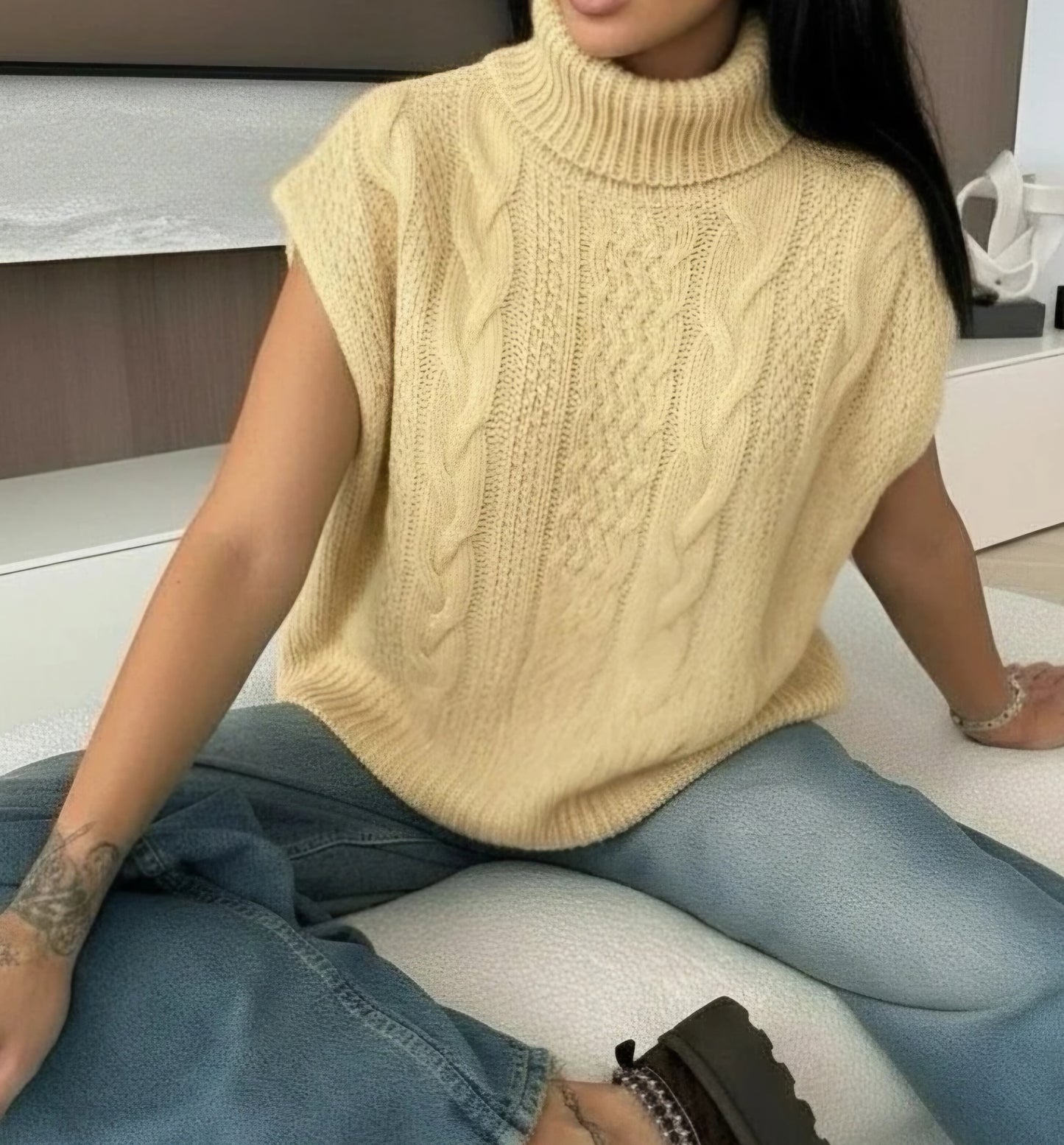 Pull SM col roulé Jaune