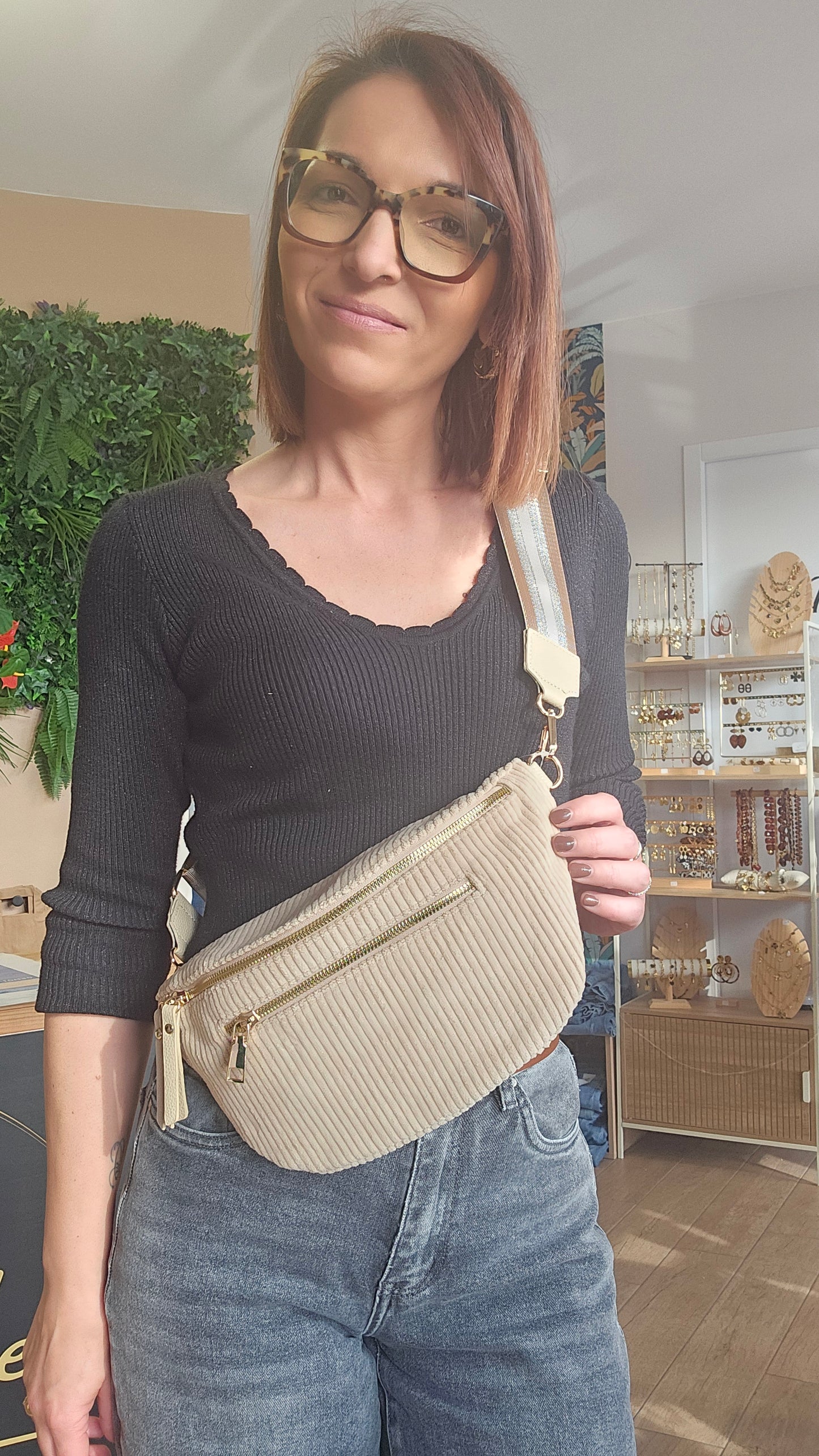 Sac banane Velours côtelé Beige