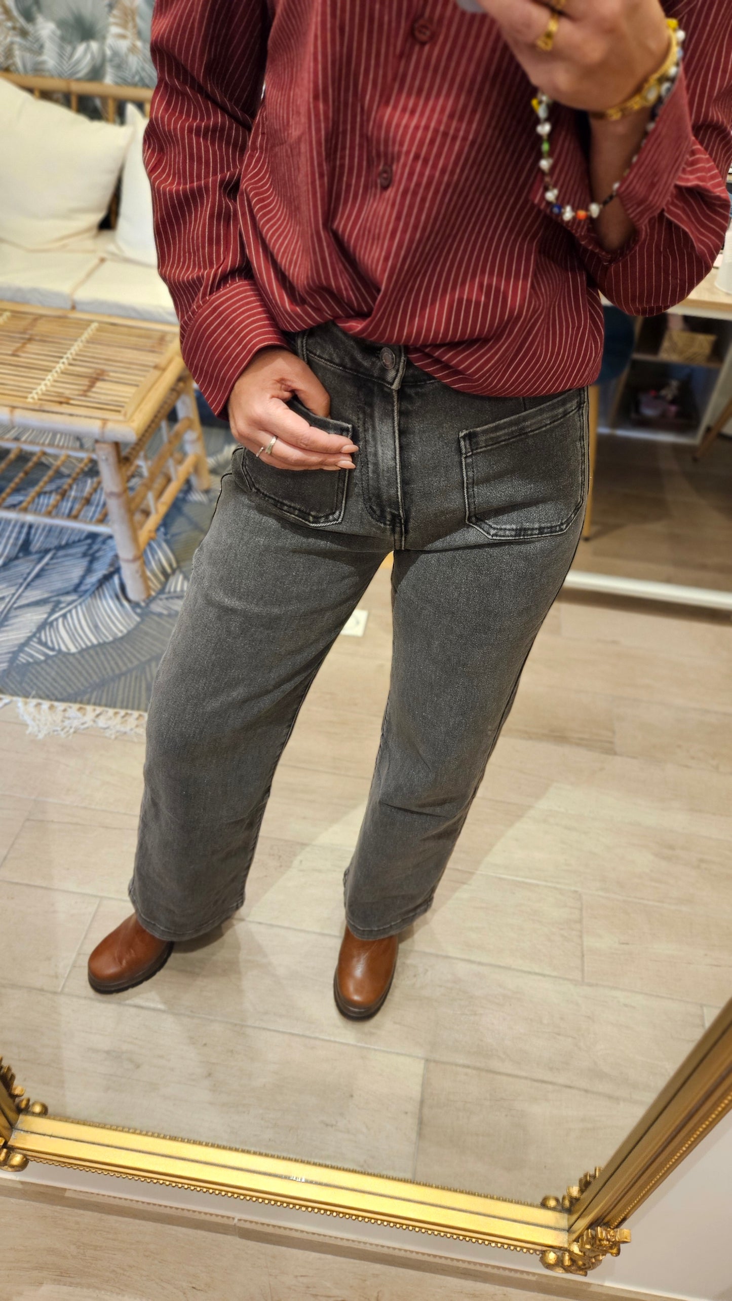 Jean wide leg poches plaquées Gris foncé