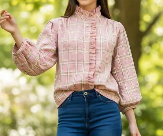 Chemise à carreaux roses