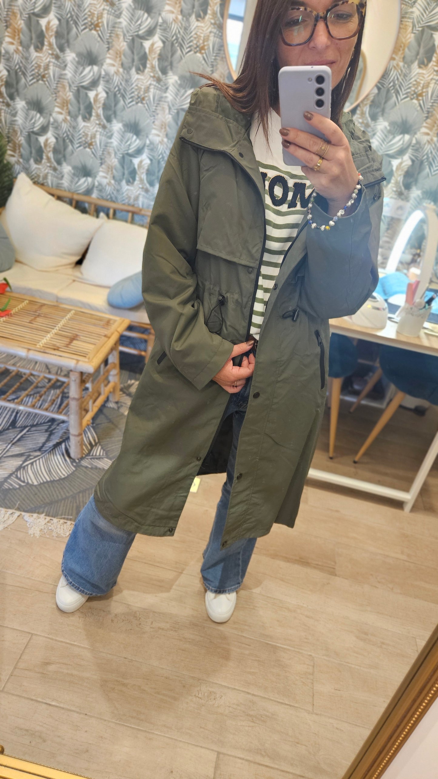 Parka long Imperméable à capuche Kaki