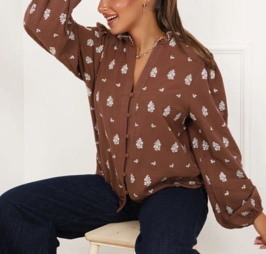 Blouse Marron motifs