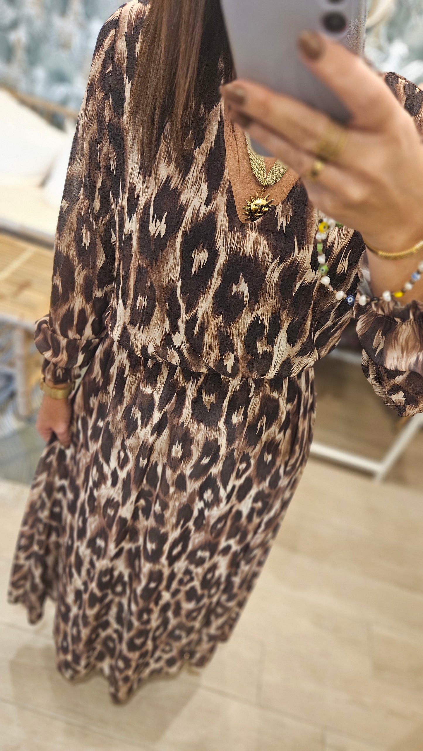 Robe longue fluide Léopard Marron