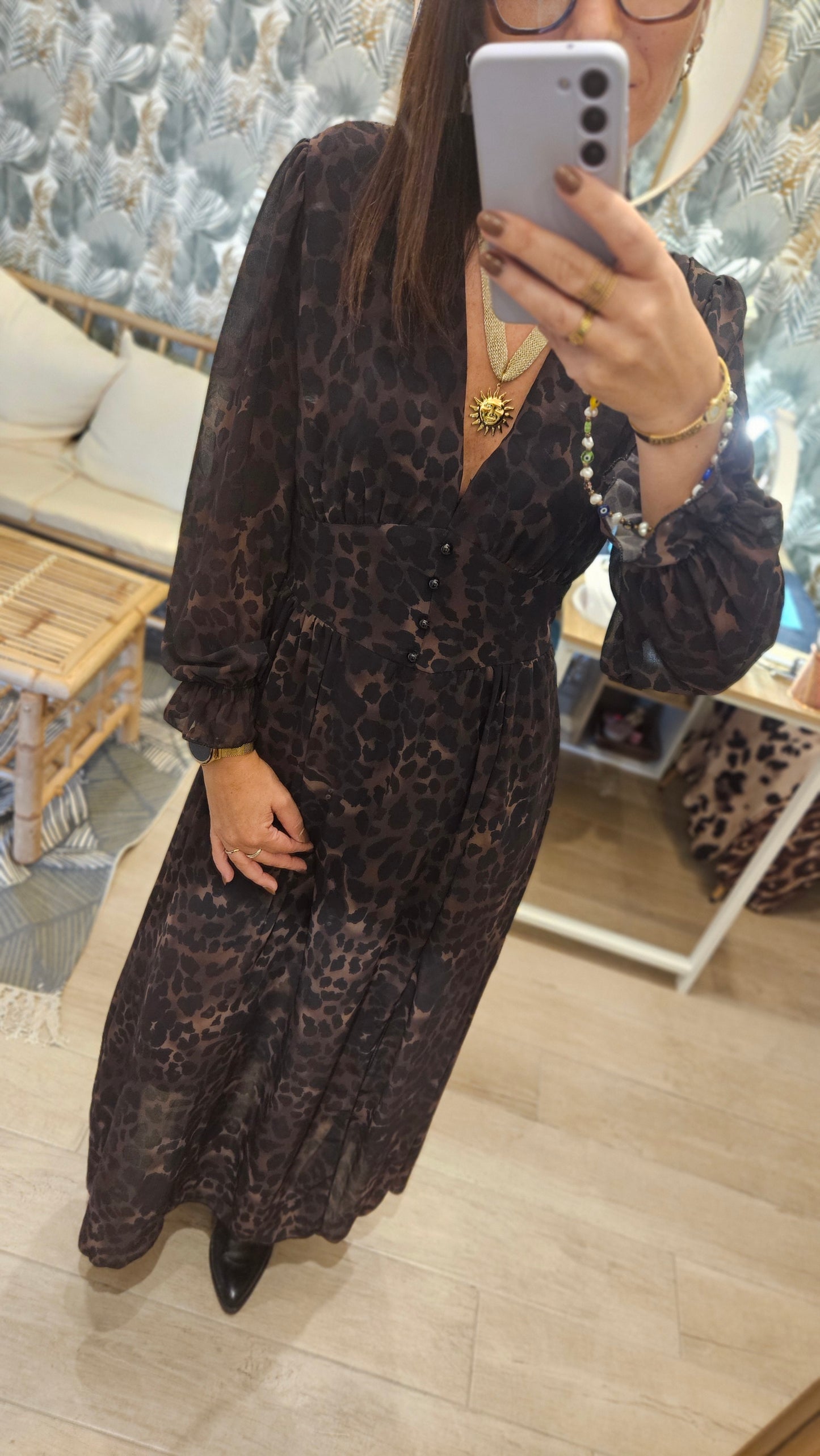 Robe longue Léopard Noir