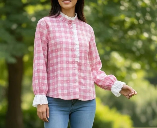 Chemise à carreaux roses