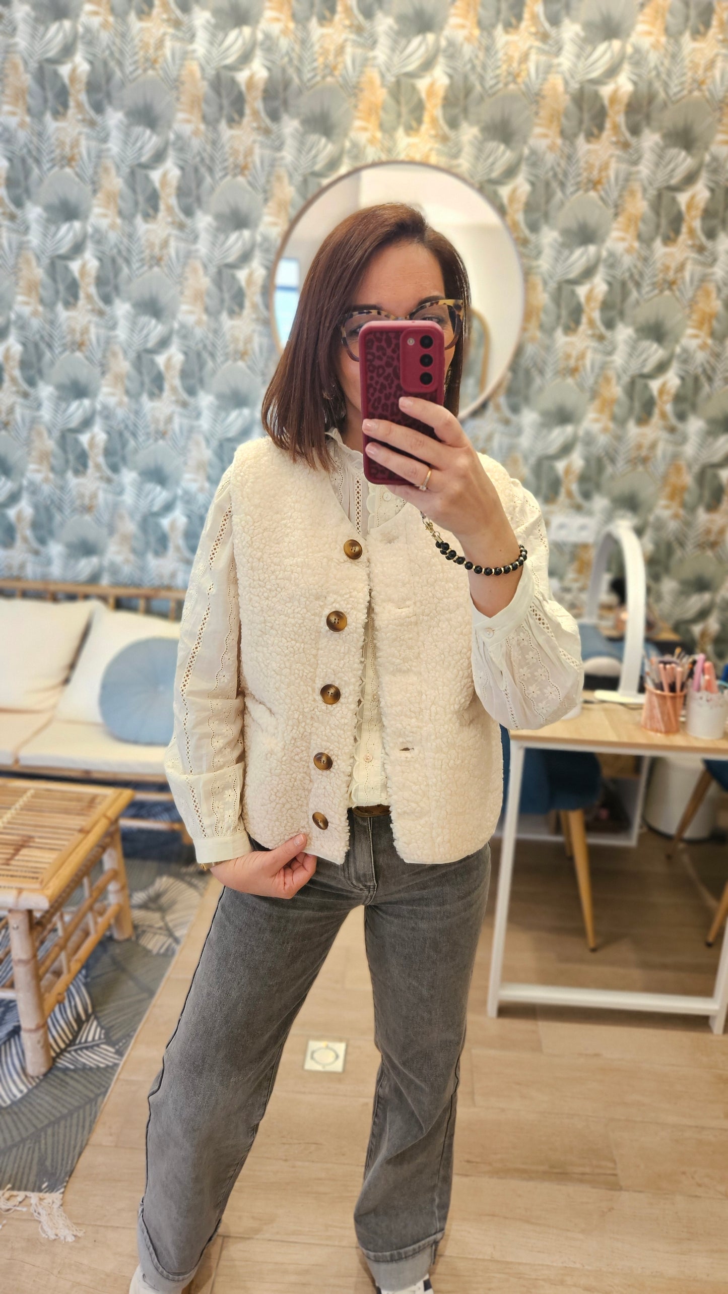 Gilet SM Ecru Boutons