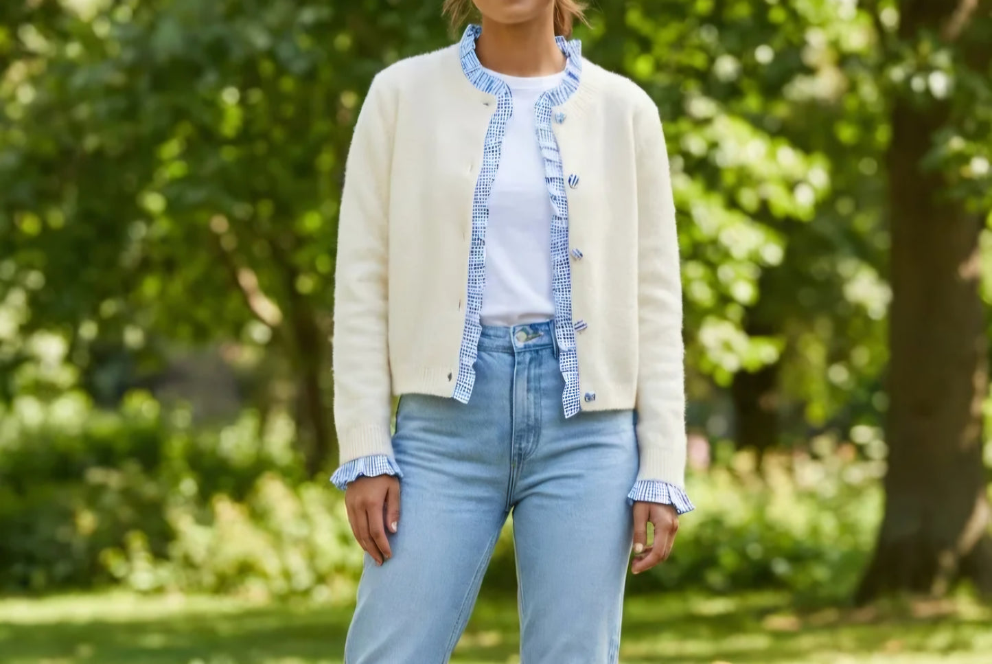 Gilet Ecru/Bleu