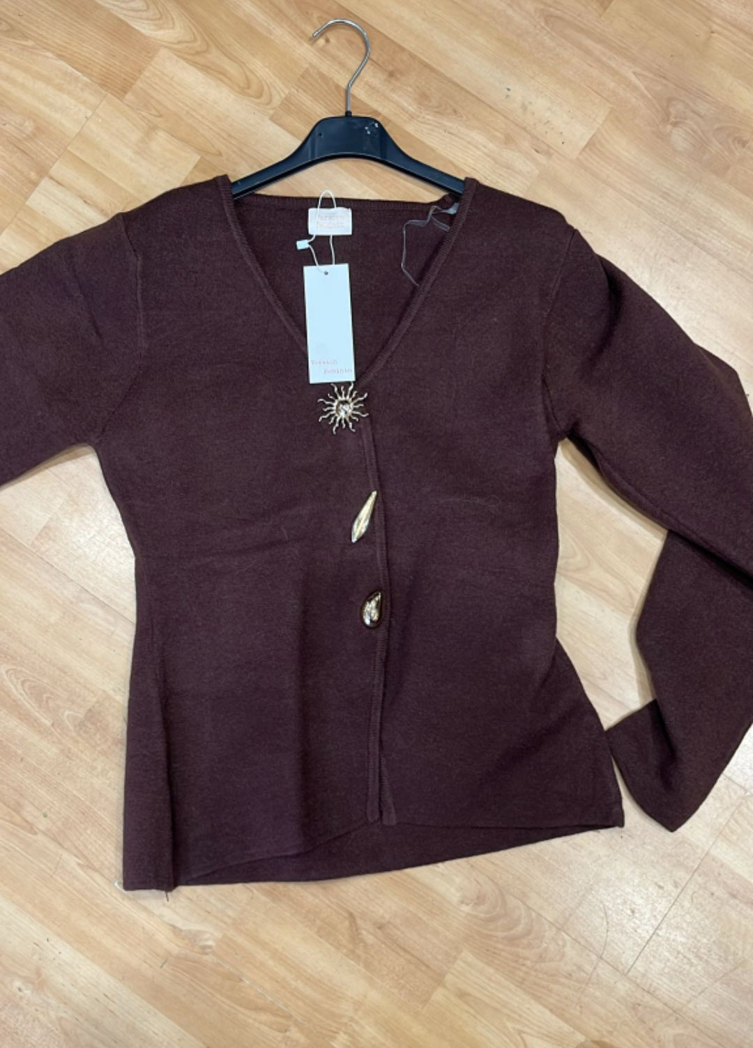 Pull Marron Boutons dorés