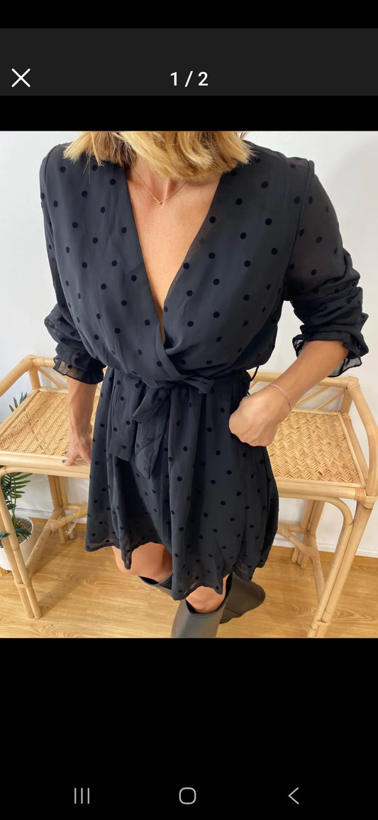 Robe mi-longue pois Noir