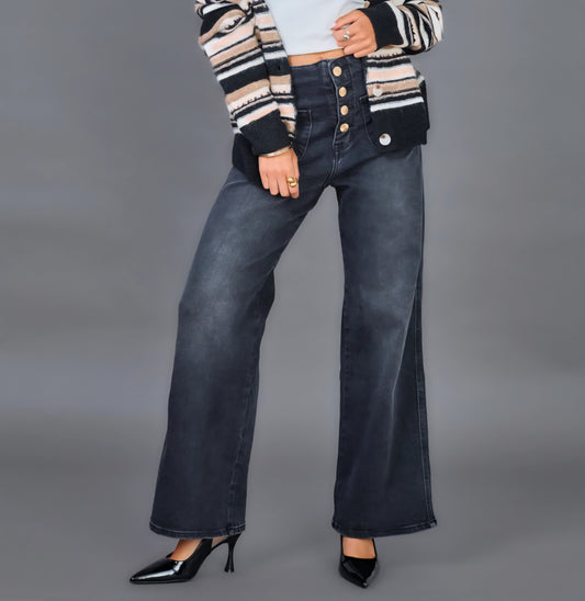 Jean Wide Leg Anthracite Boutons