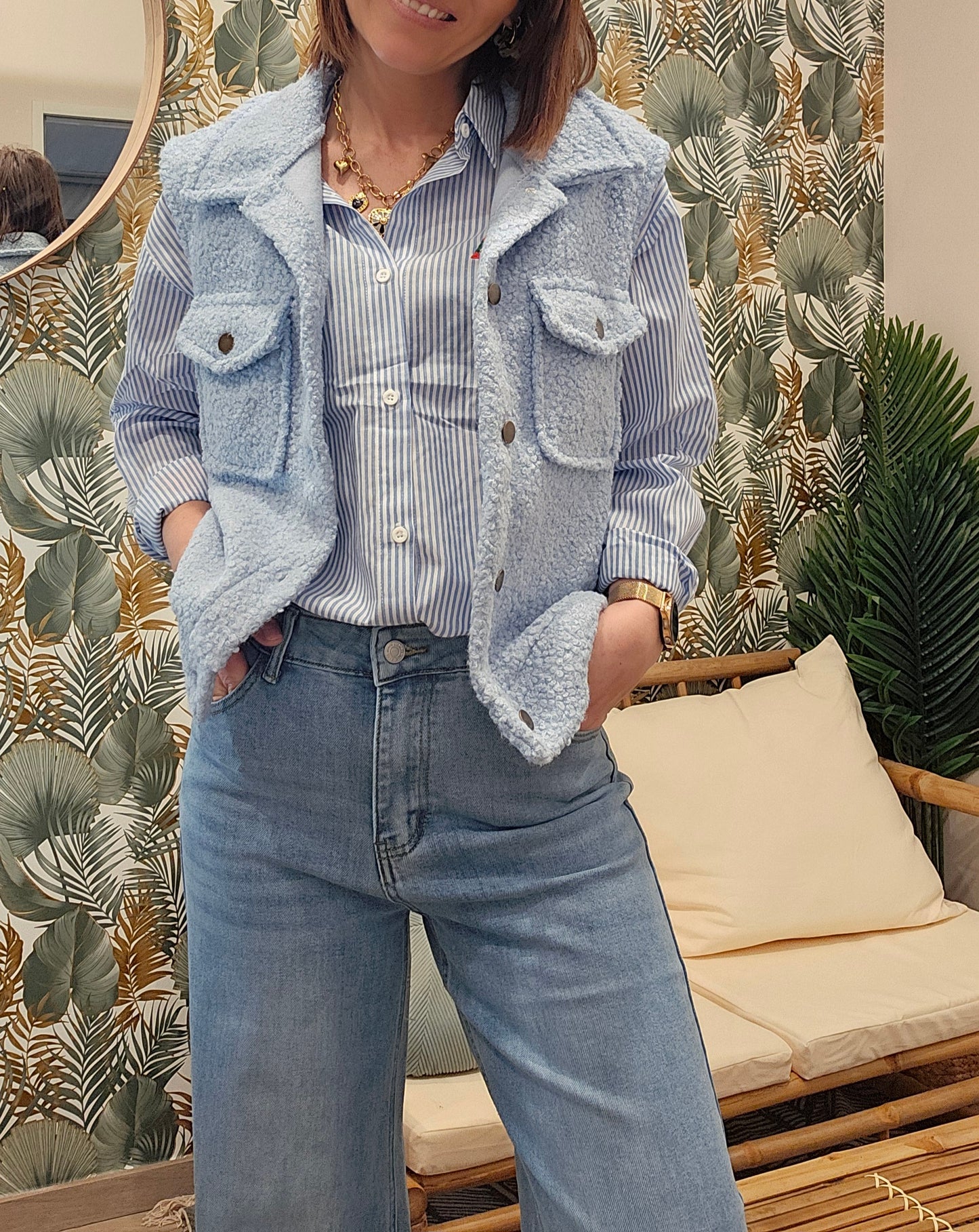 Gilet SM Col Bleu ciel