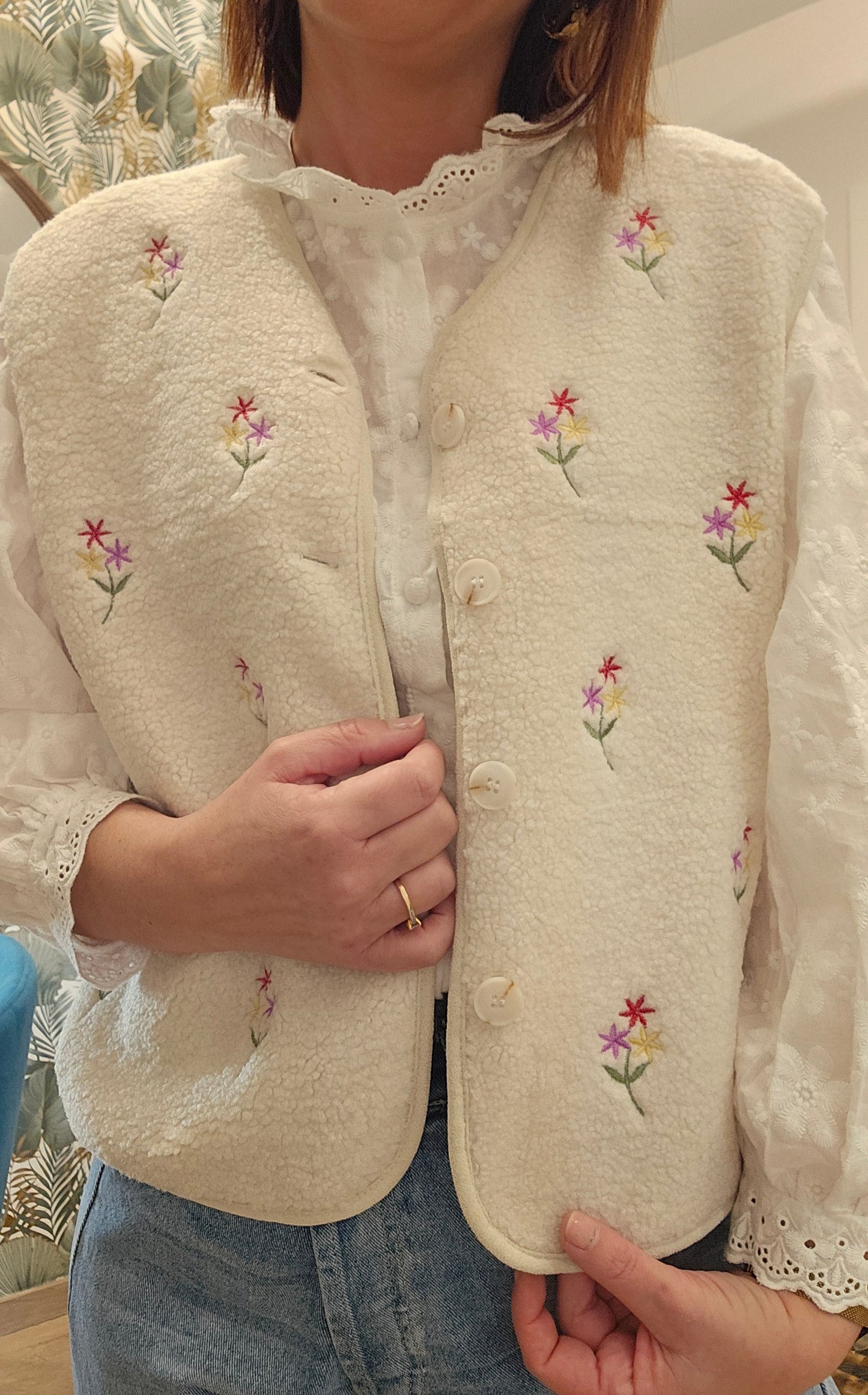 Gilet SM Ecru Fleuri