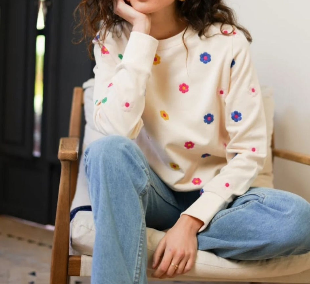Sweat Ecru fleurs