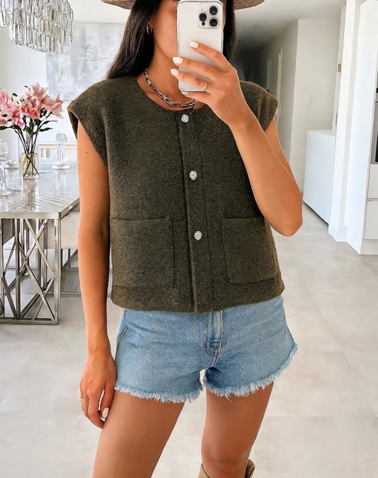 Gilet SM boutons dorés Kaki