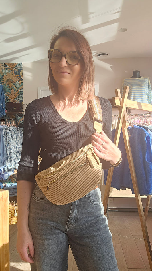 Sac banane Velours côtelé Camel