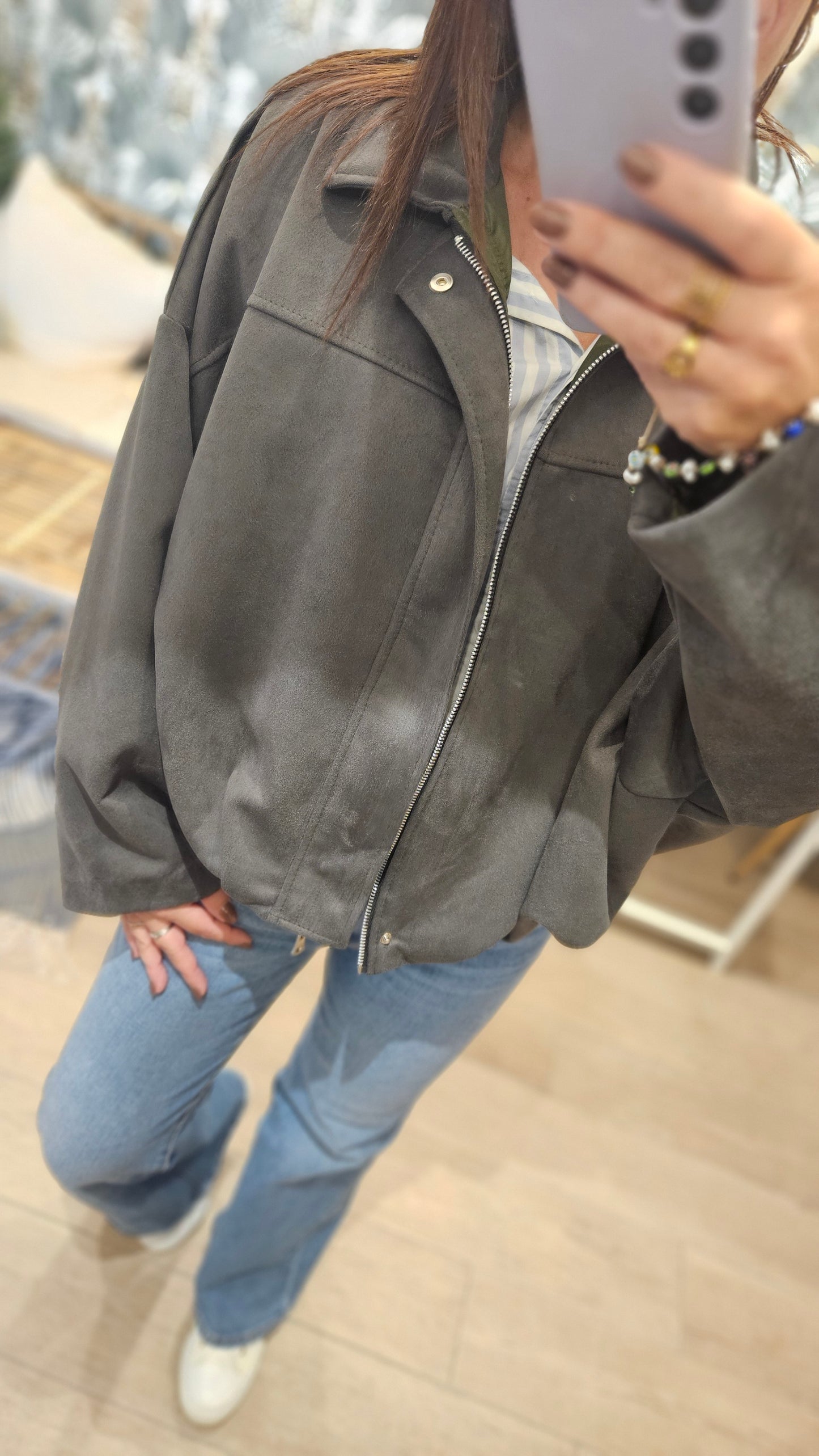 Veste oversize suédine Kaki