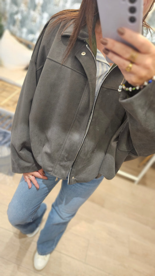 Veste oversize suédine Kaki